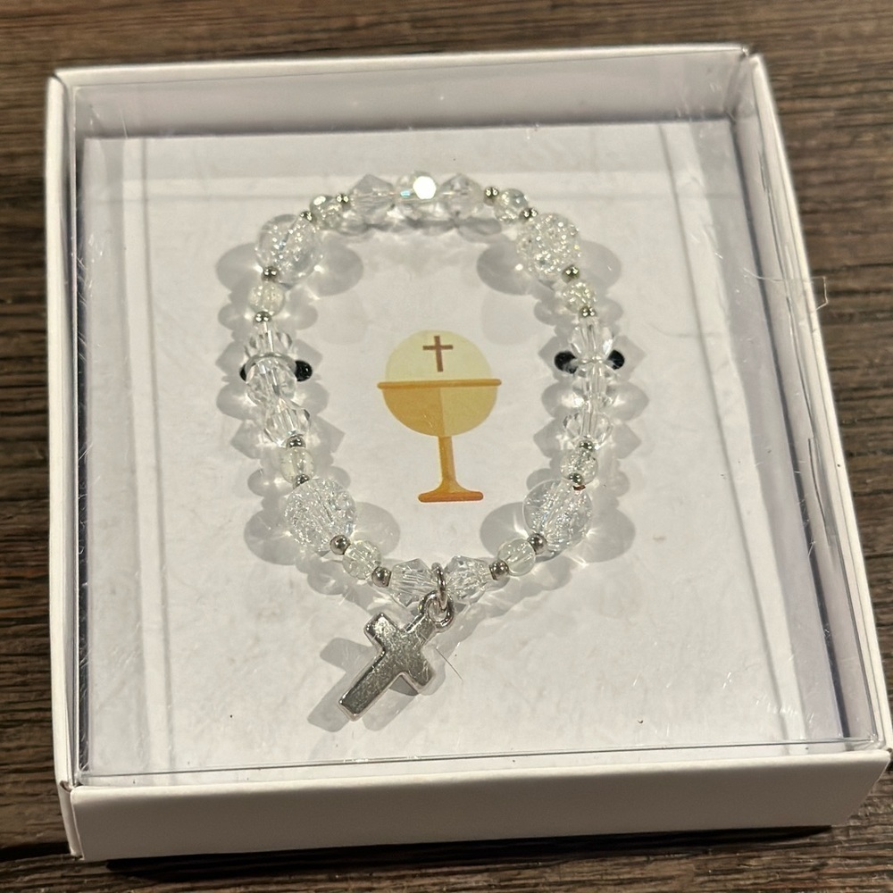 First Communion Gifts for Girls, Cross Bracelet First Communion Gifts clear bead